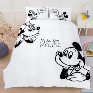 דיסני מיקי & מיני שחור לבן – מערכת מצעים מבד קורל פליז