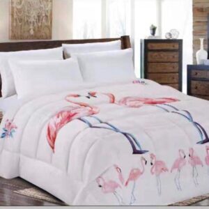 שמיכת חורף מפנקת דגם פלמינגו – צד אחד קורל פליז צד שני כבש