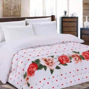 שמיכת חורף מפנקת דגם פרחים – צד אחד קורל פליז צד שני כבש