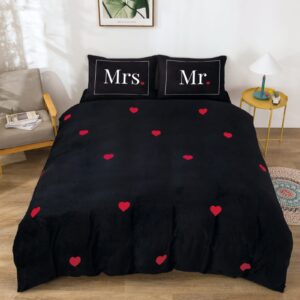 דגם סנטוריני שחור לבבות – מערכת מצעים מבד קורל פליז