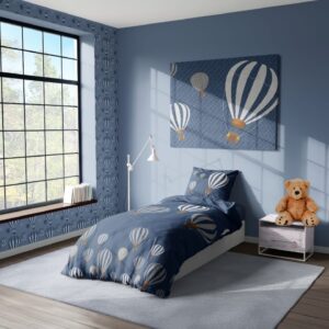 סט מצעים יחיד דגם חלומות פורחים כחול פרקל כותנה