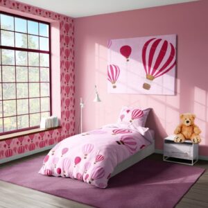 סט יחיד חלומות פורחים ורוד  בד פרקל כותנה